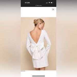 NWT Elegant Cutie Ivory Bow Long Sleeve Backless Mini Dress